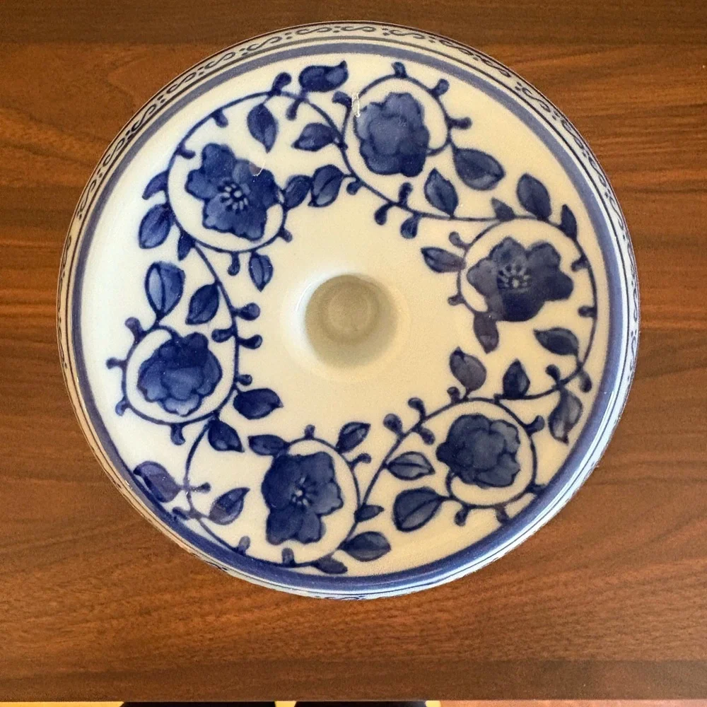 Blue and White Dechang Ceramics Candle Holder Grand Millennial - Picture 3 of 5